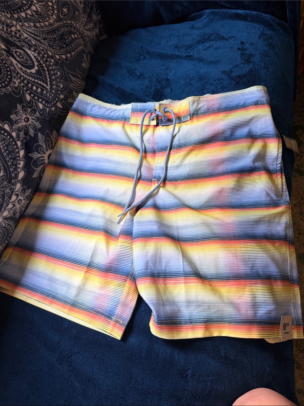 George Men's Multicolor Striped Swim Board Shorts - Blue/Yellow/Orange